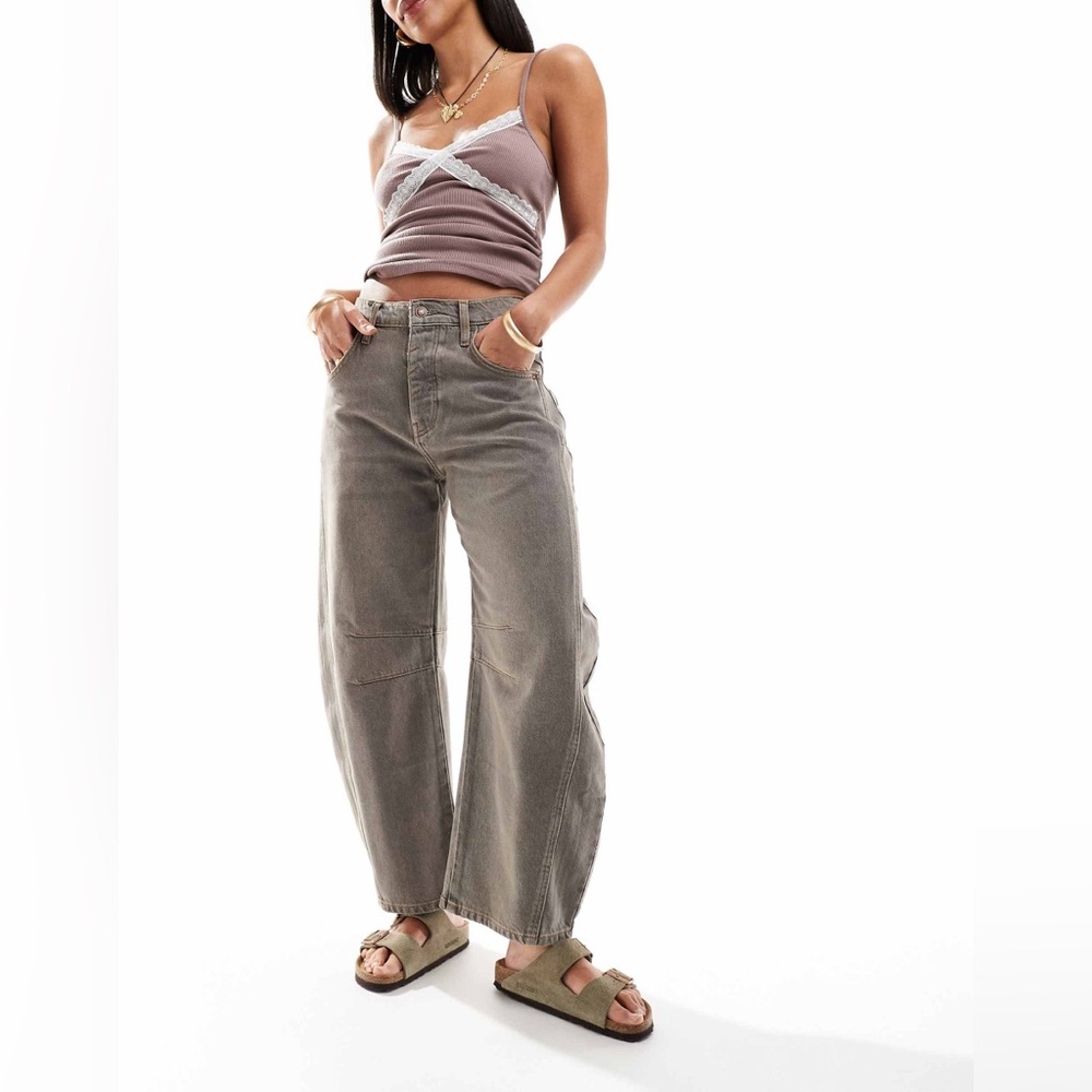 Free People Mid Rise Barrel Jean Vintage Grey Size 29